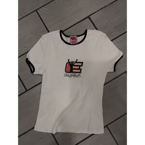 Dale Earnhardt Winners Circle Ladies Ringer T-Shirt White Black NASCAR Size M